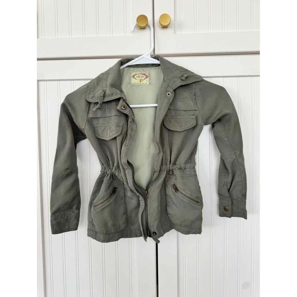 Kids Mia Joy Olive Green Drawstring Utility Jacket - Size 4T